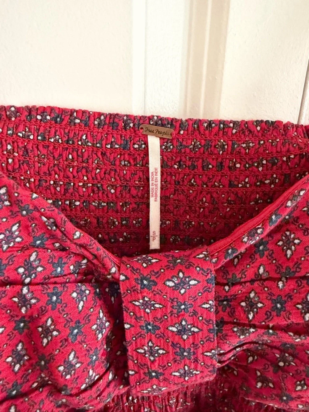 Free People Patchwork Boho Mini Dress Red Pink Flowy Small